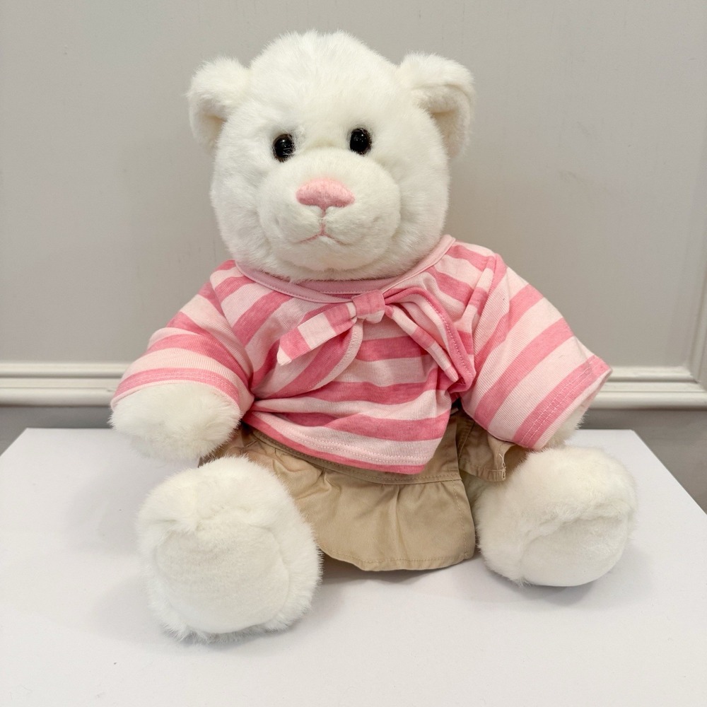 Vintage‎ Build A Bear White Teddy Bear Plush Pink Nose Outfit Skirt BABW